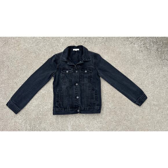 Wishlist Jacket Women Size Small Black Denim Button Front Collared Trucker - Picture 1 of 8